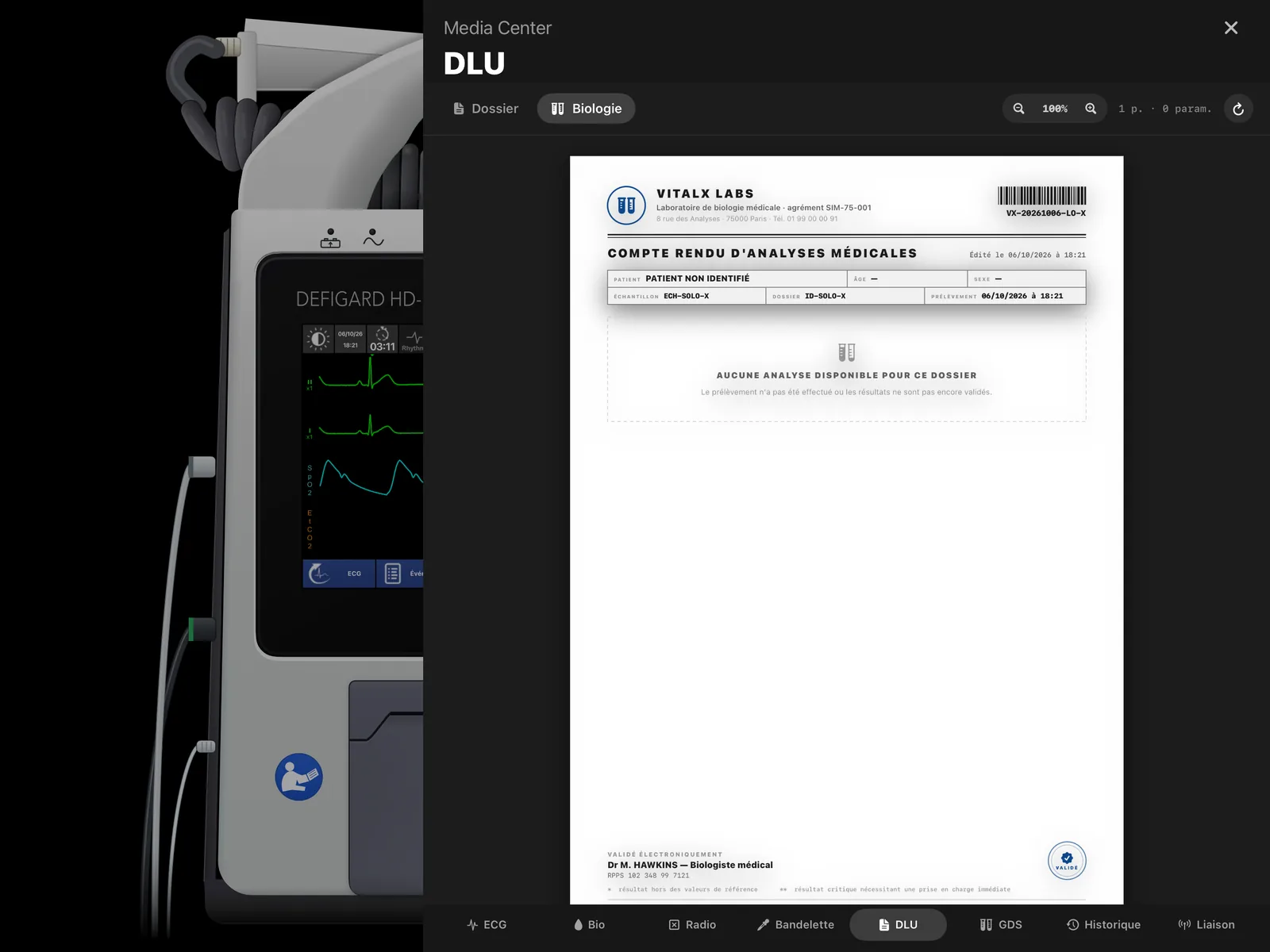 Media Center sur le DEFIGARD HD-7 — DLU : compte rendu d'analyses