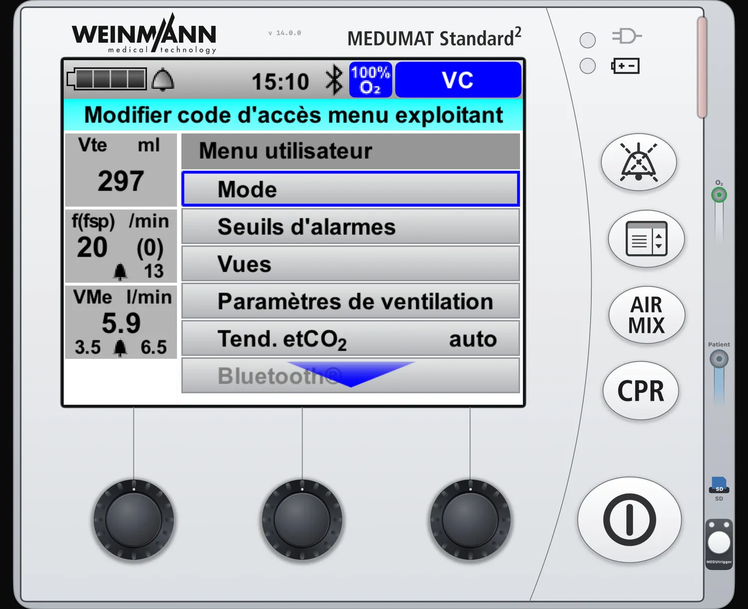 MEDUMAT Standard² — Menu utilisateur